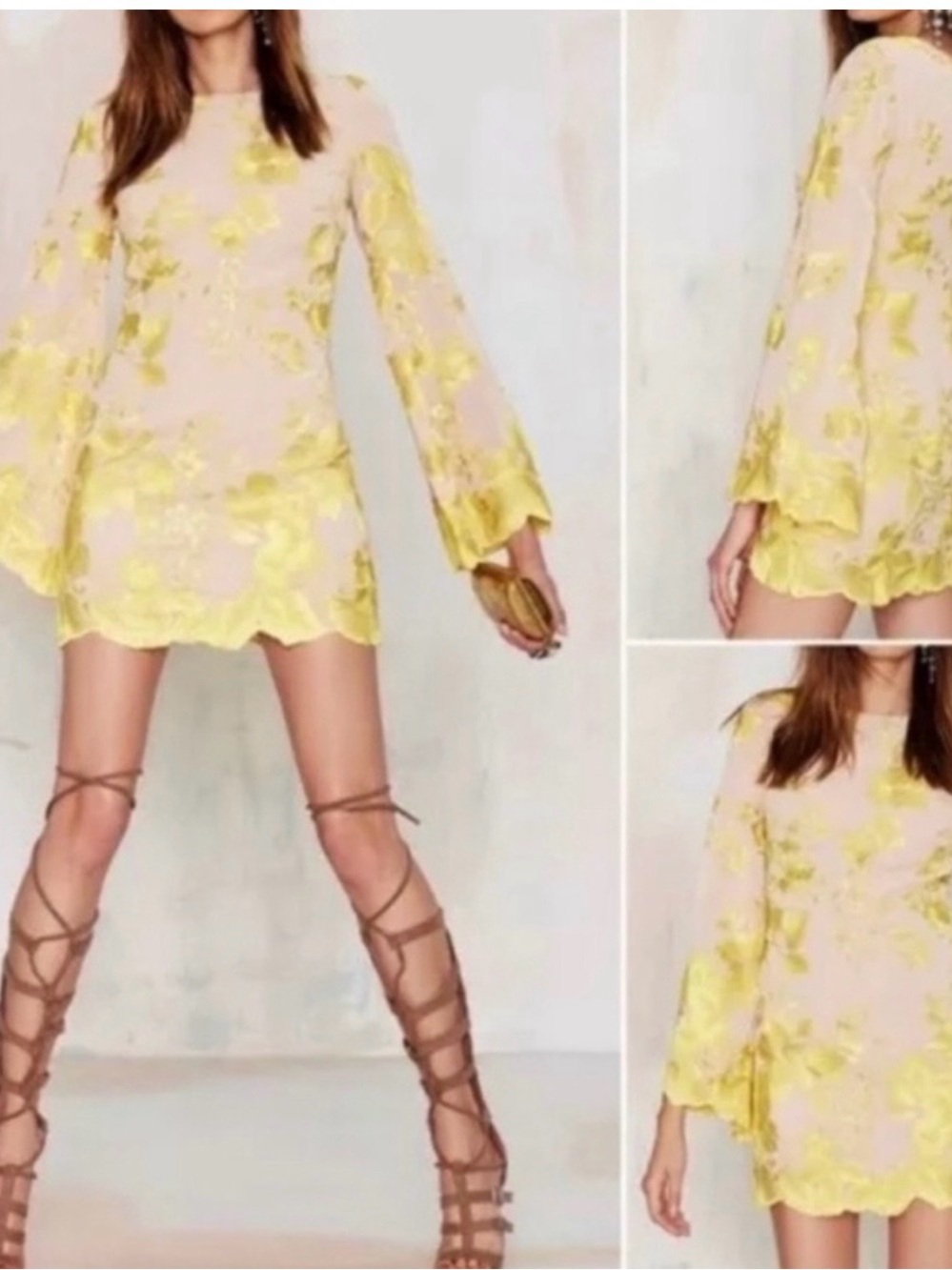 Dress the Population Cream Mini Dress with Yellow Floral Lace